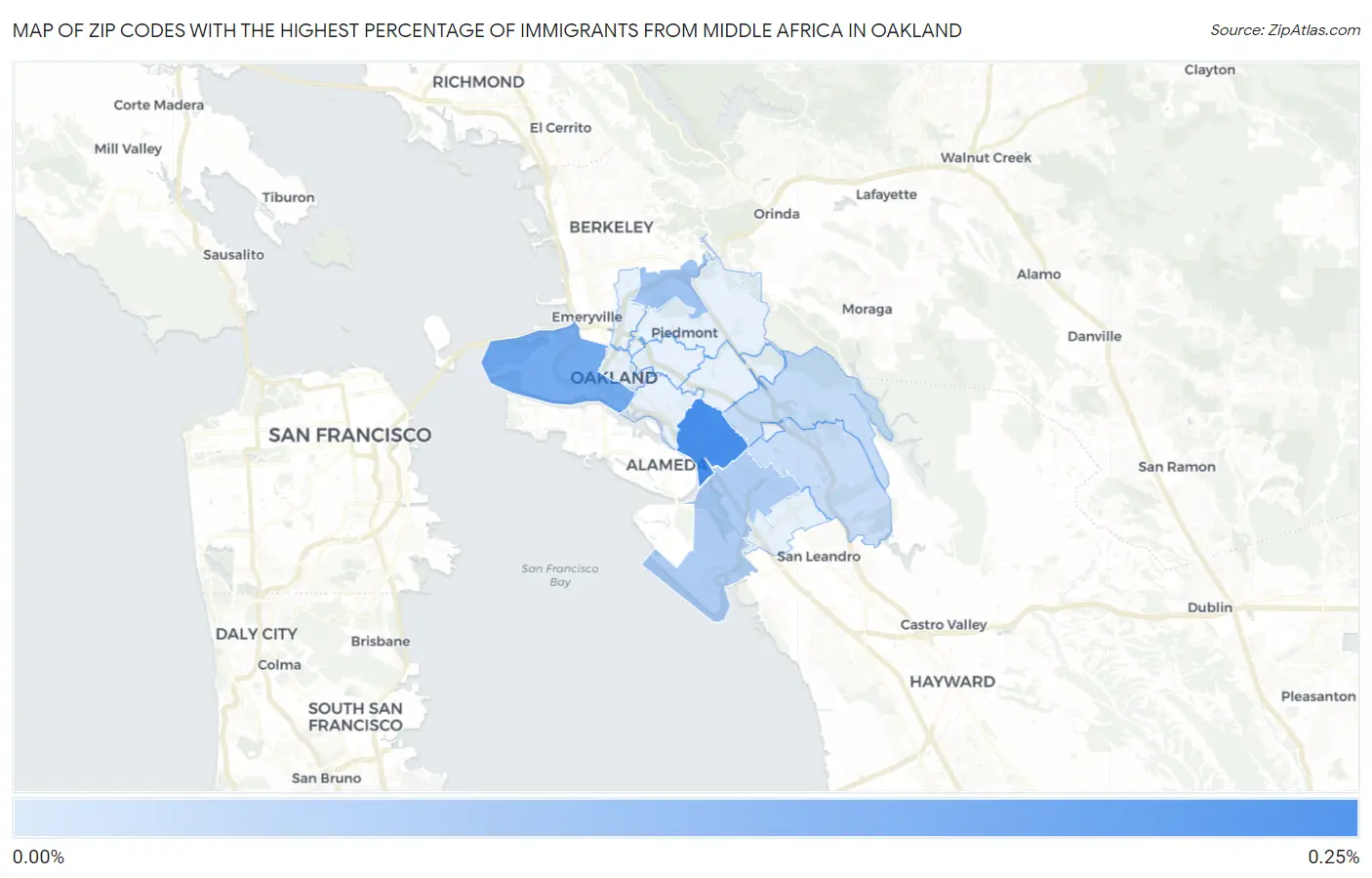 Zip Codes with the Highest Percentage of Immigrants from Middle Africa in Oakland Map