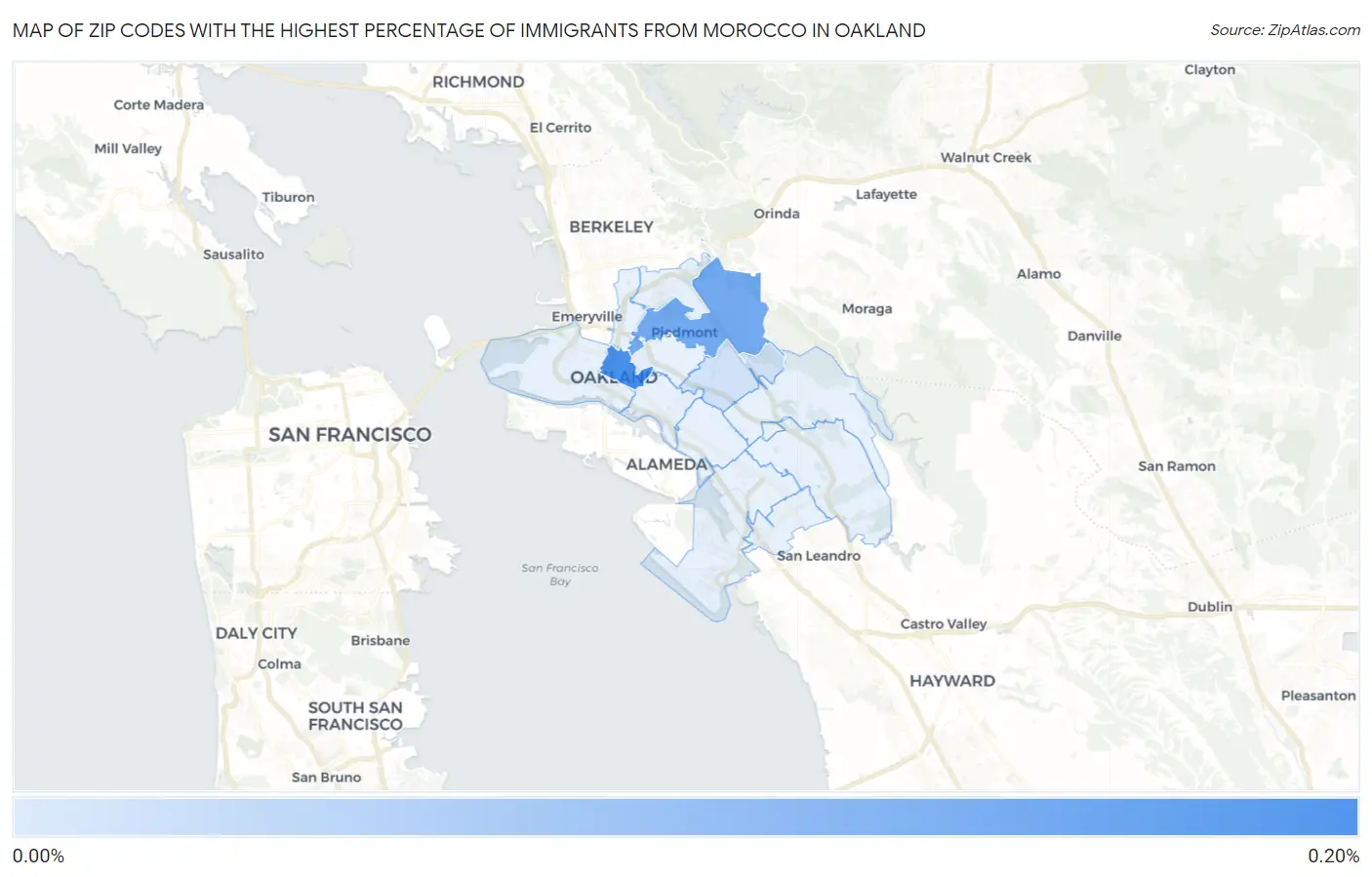 Zip Codes with the Highest Percentage of Immigrants from Morocco in Oakland Map