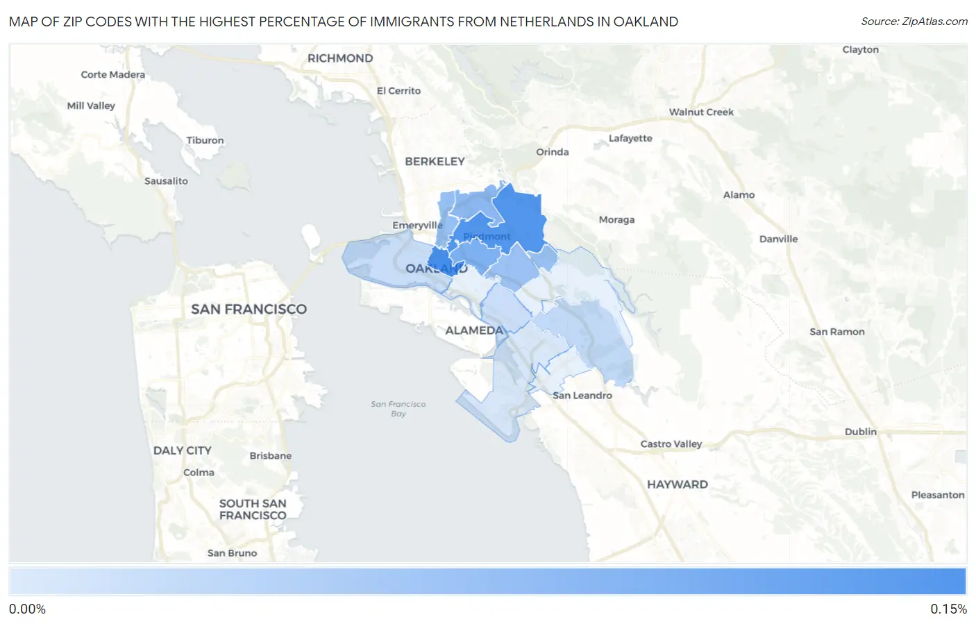 Zip Codes with the Highest Percentage of Immigrants from Netherlands in Oakland Map