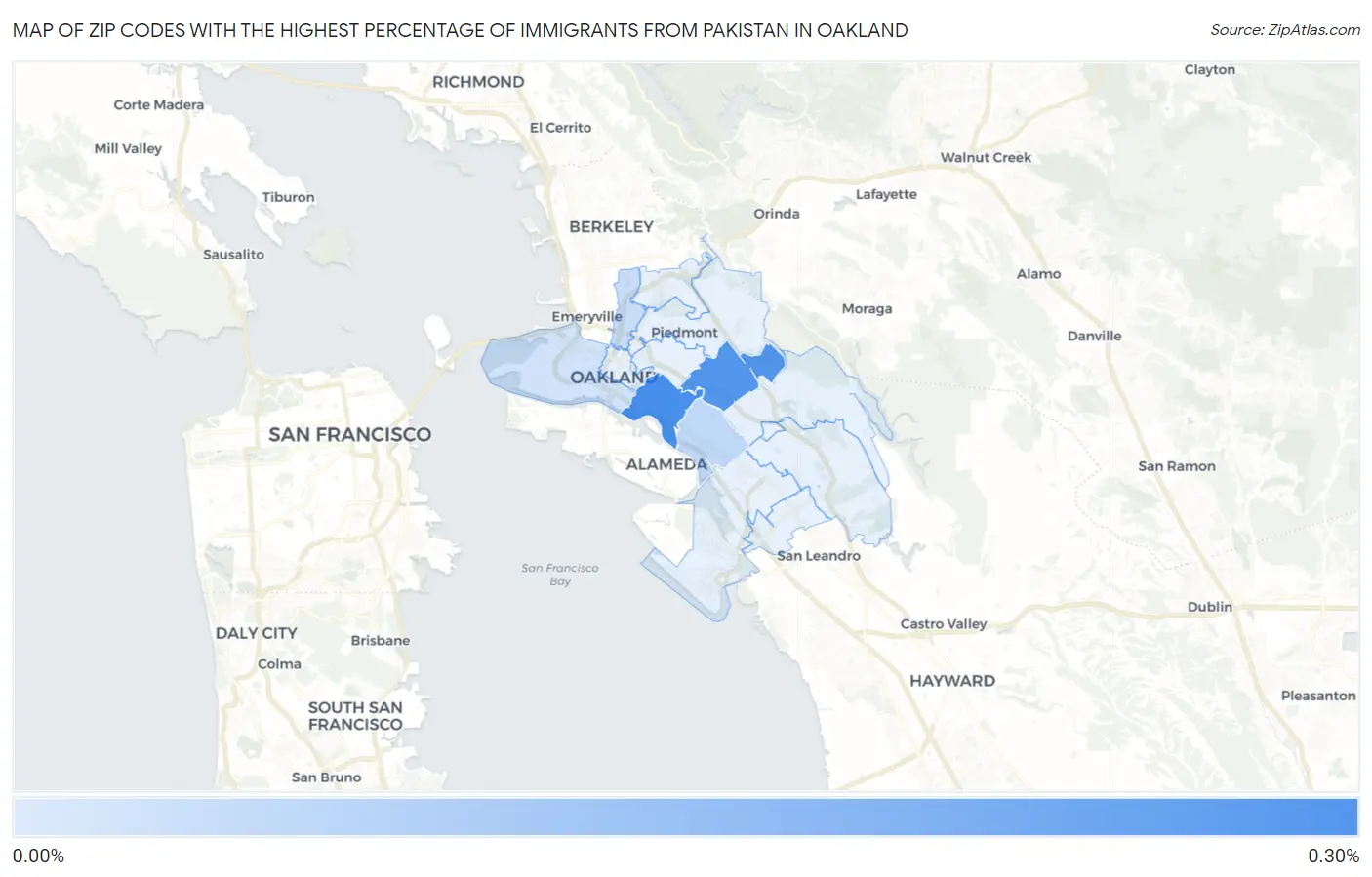 Zip Codes with the Highest Percentage of Immigrants from Pakistan in Oakland Map