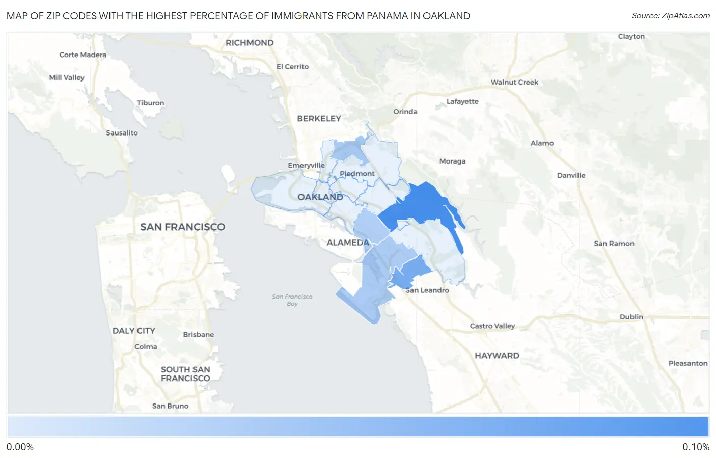 Zip Codes with the Highest Percentage of Immigrants from Panama in Oakland Map