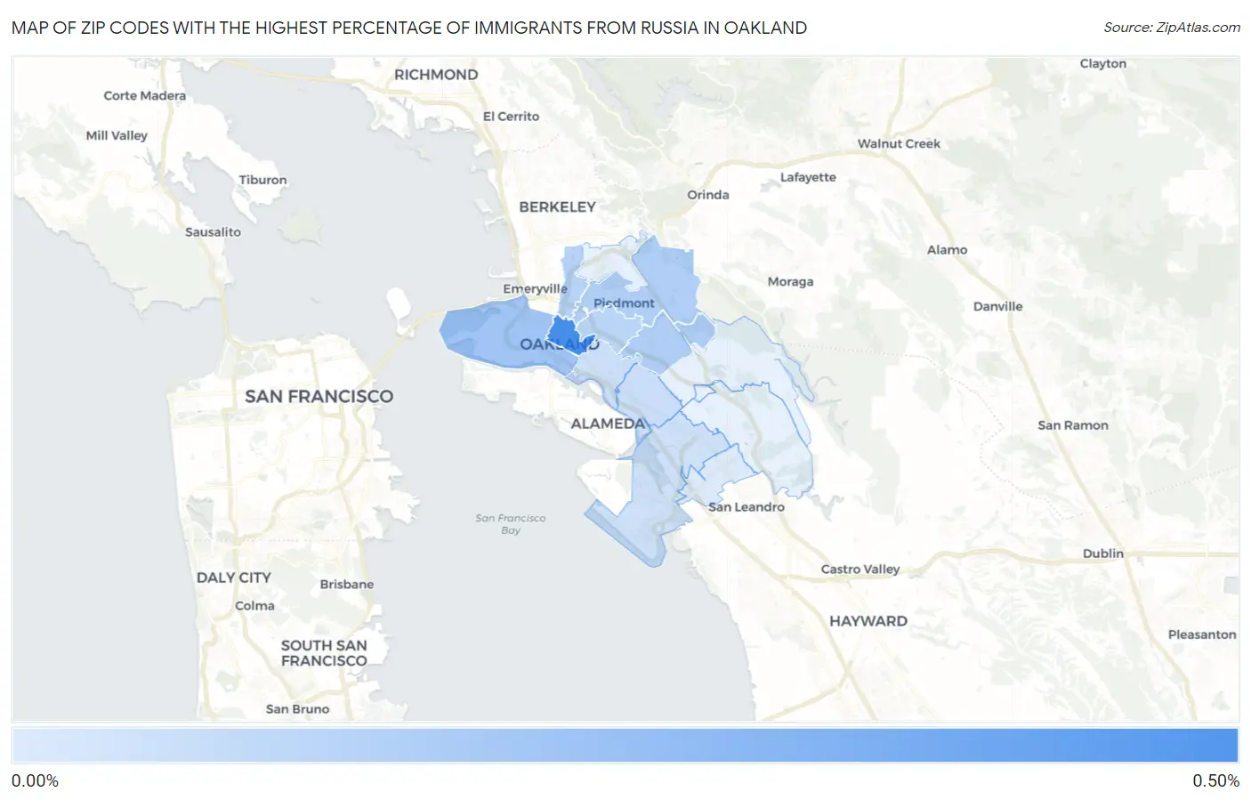 Zip Codes with the Highest Percentage of Immigrants from Russia in Oakland Map