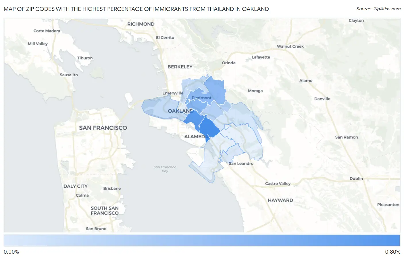 Zip Codes with the Highest Percentage of Immigrants from Thailand in Oakland Map