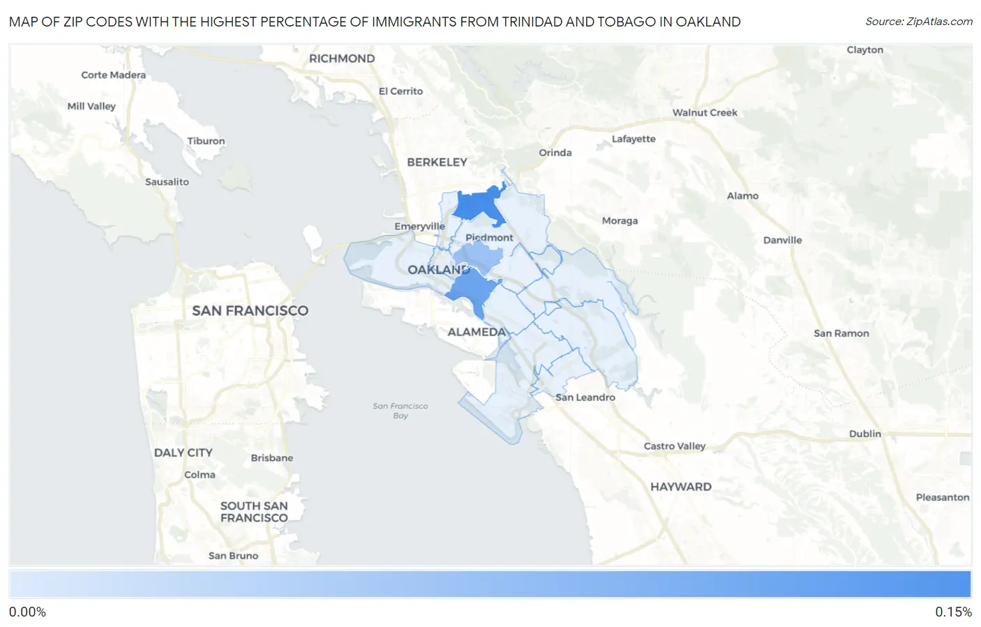 Zip Codes with the Highest Percentage of Immigrants from Trinidad and Tobago in Oakland Map