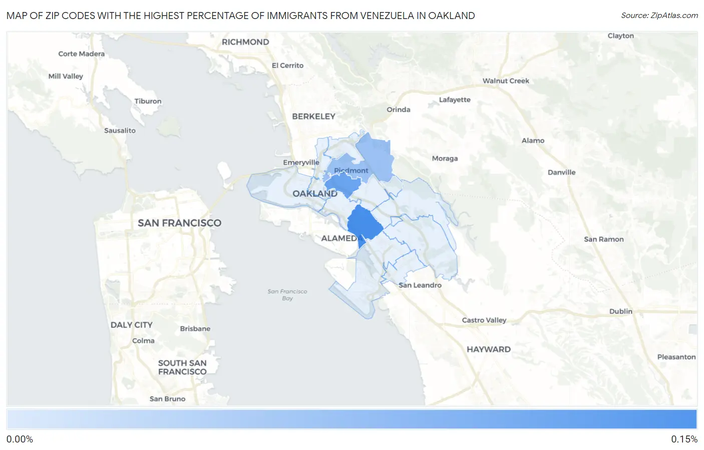 Zip Codes with the Highest Percentage of Immigrants from Venezuela in Oakland Map