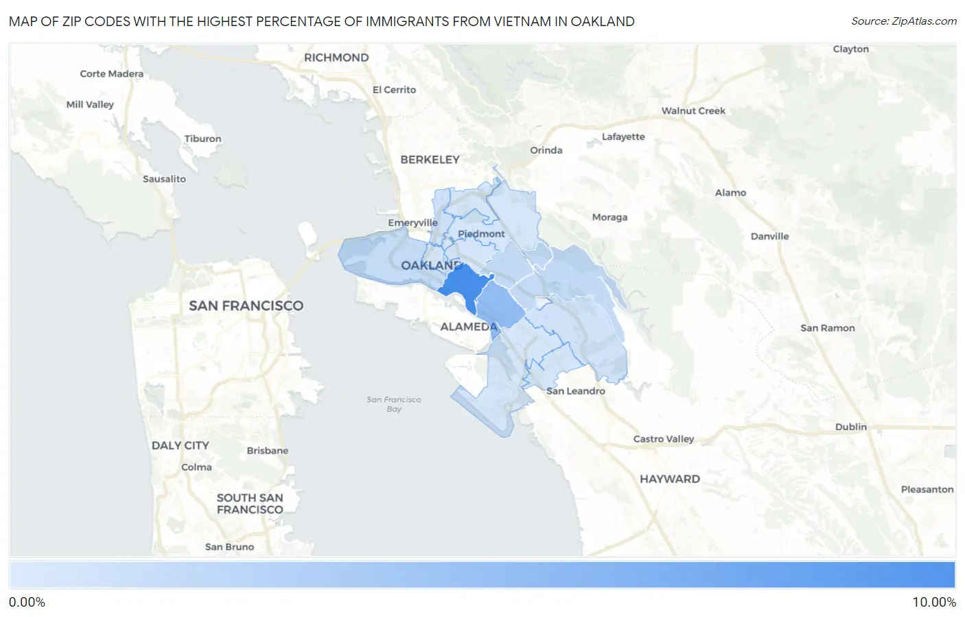 Zip Codes with the Highest Percentage of Immigrants from Vietnam in Oakland Map