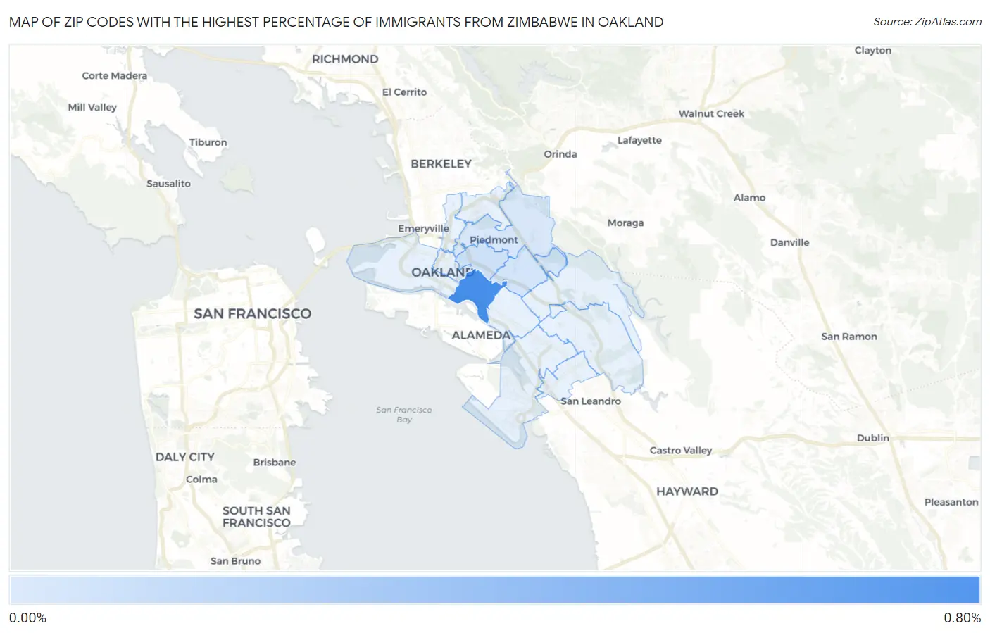 Zip Codes with the Highest Percentage of Immigrants from Zimbabwe in Oakland Map