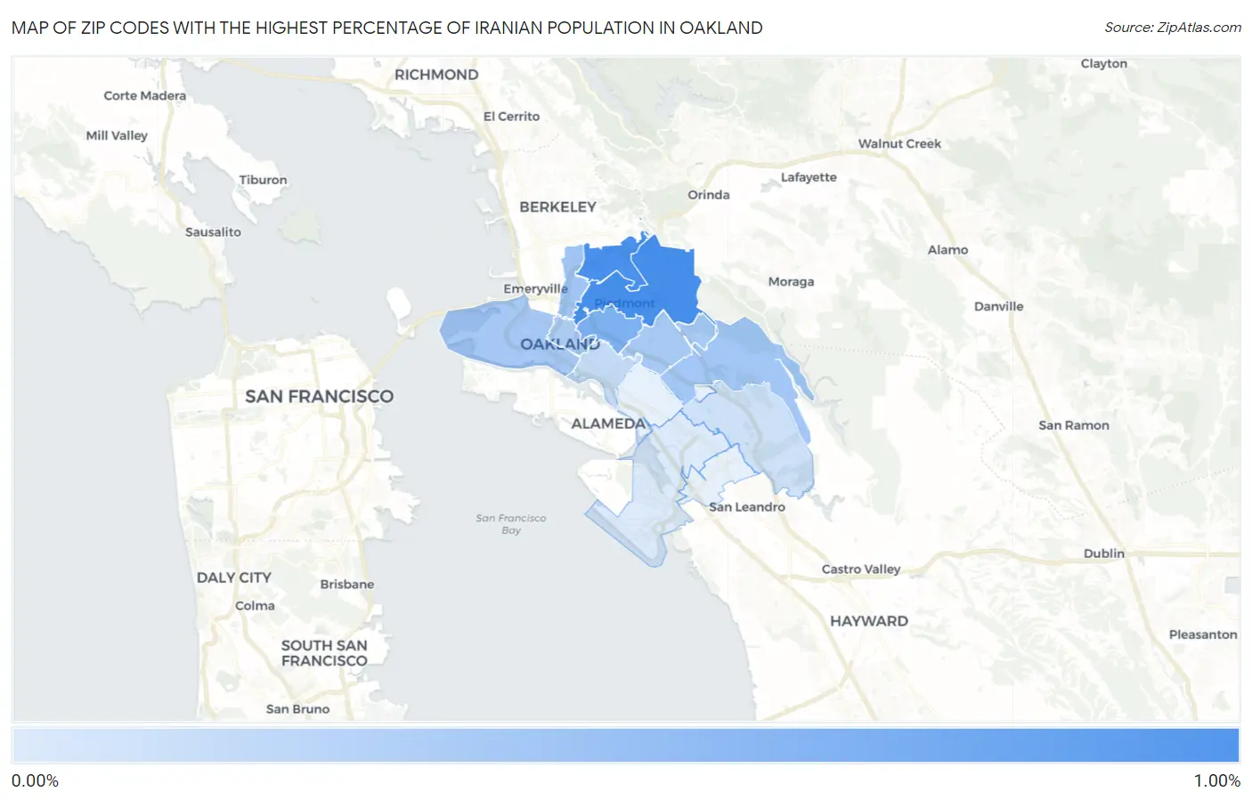 Zip Codes with the Highest Percentage of Iranian Population in Oakland Map