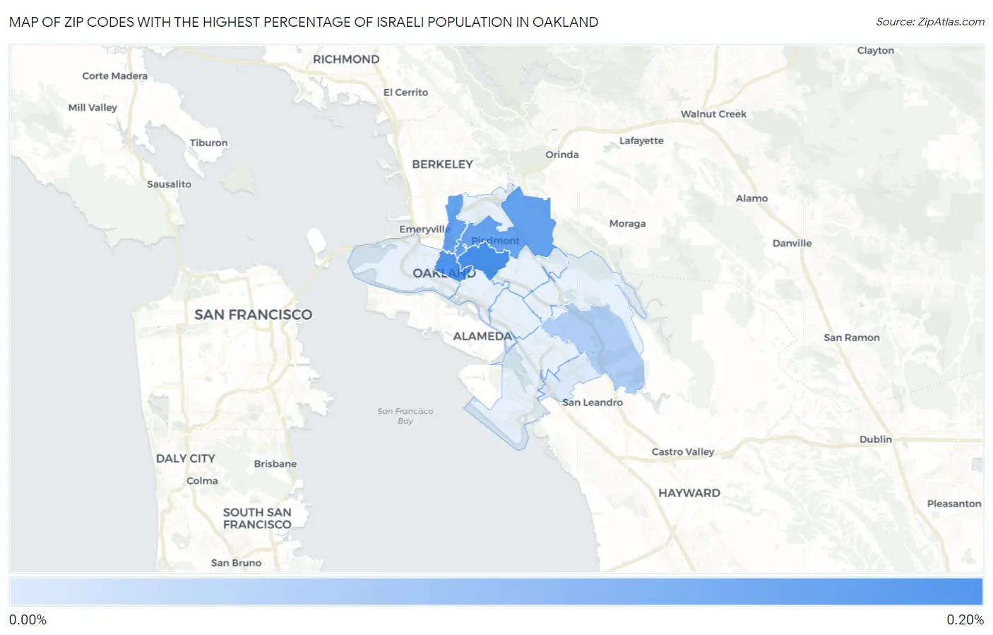 Zip Codes with the Highest Percentage of Israeli Population in Oakland Map