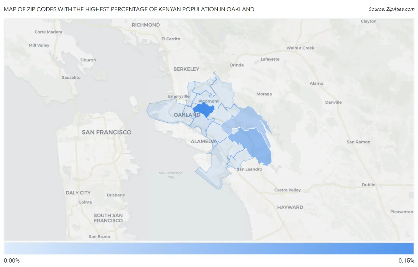 Zip Codes with the Highest Percentage of Kenyan Population in Oakland Map