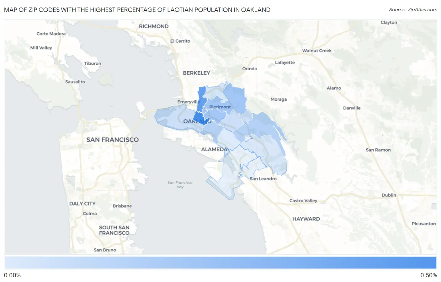 Zip Codes with the Highest Percentage of Laotian Population in Oakland Map