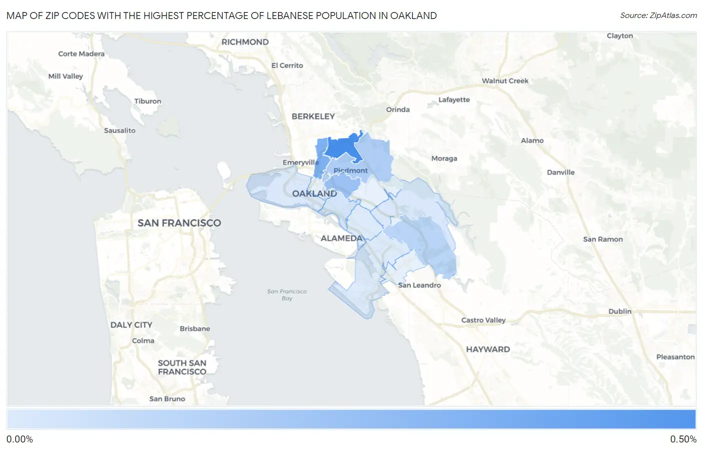 Zip Codes with the Highest Percentage of Lebanese Population in Oakland Map