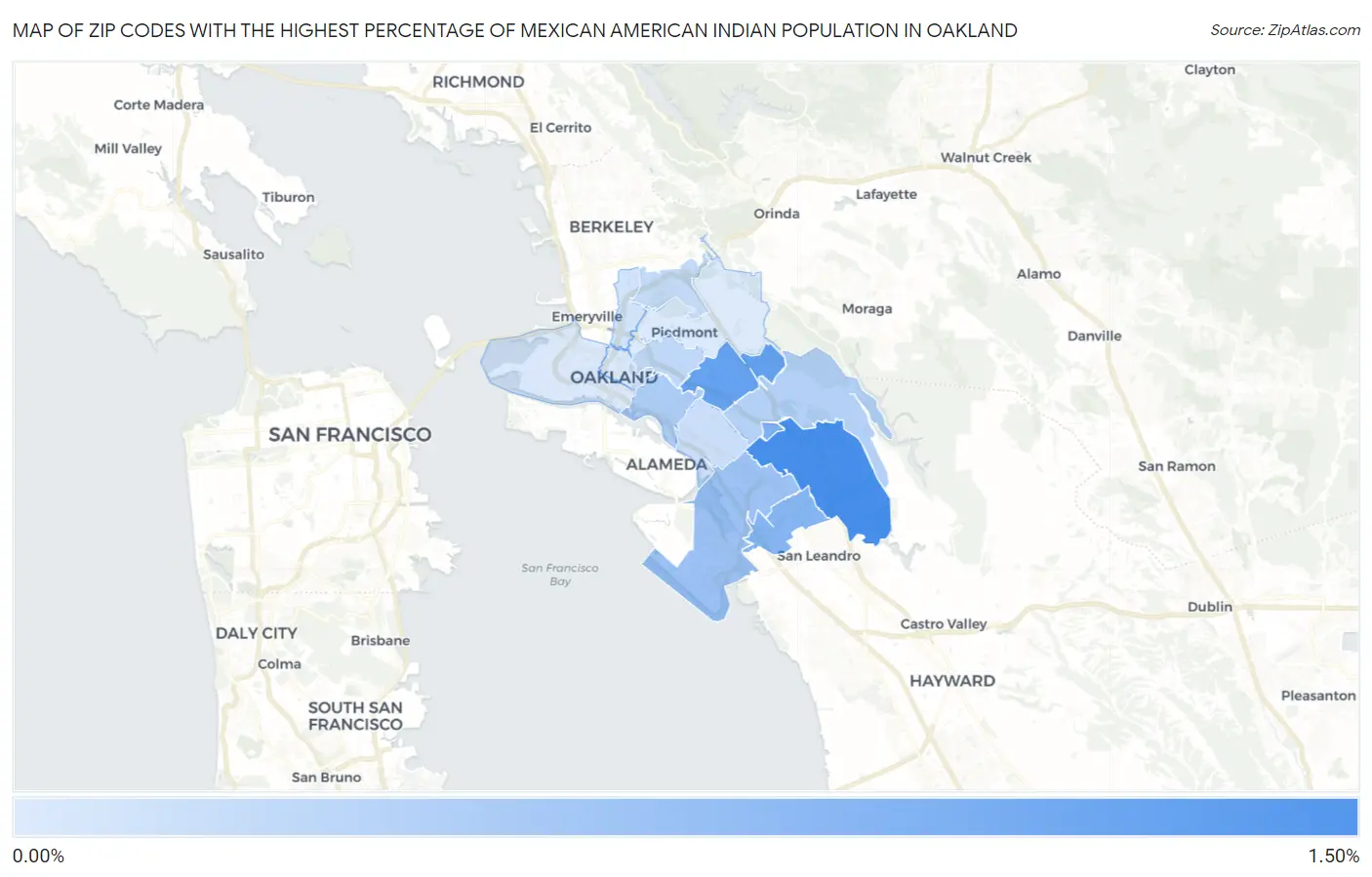 Zip Codes with the Highest Percentage of Mexican American Indian Population in Oakland Map