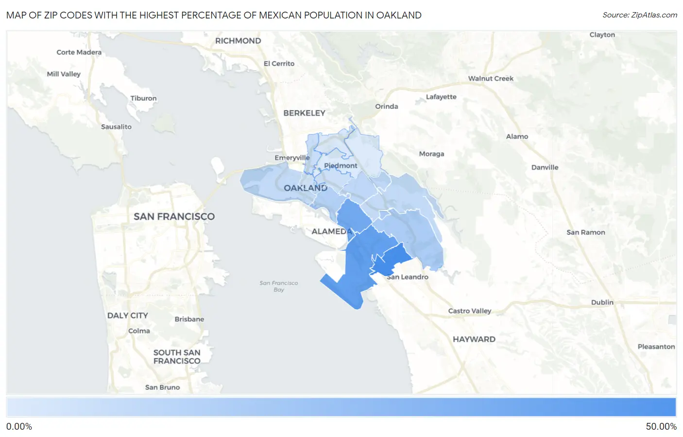 Zip Codes with the Highest Percentage of Mexican Population in Oakland Map