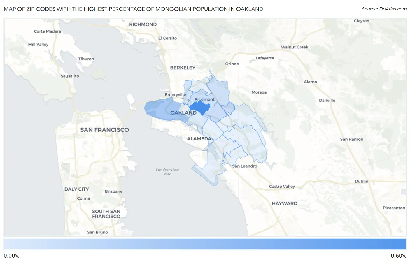 Zip Codes with the Highest Percentage of Mongolian Population in Oakland Map