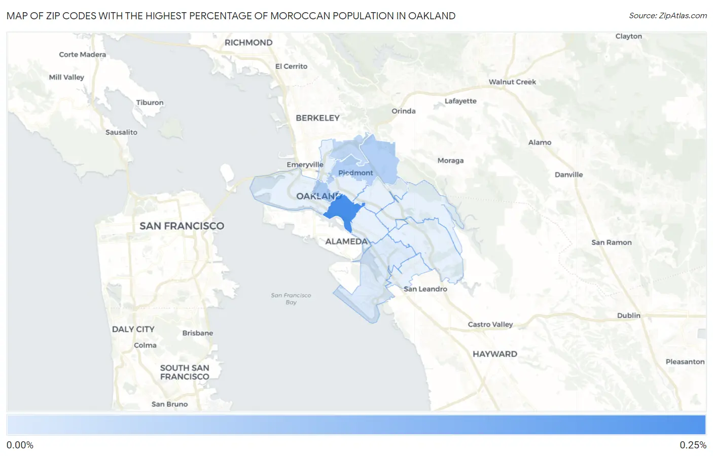 Zip Codes with the Highest Percentage of Moroccan Population in Oakland Map