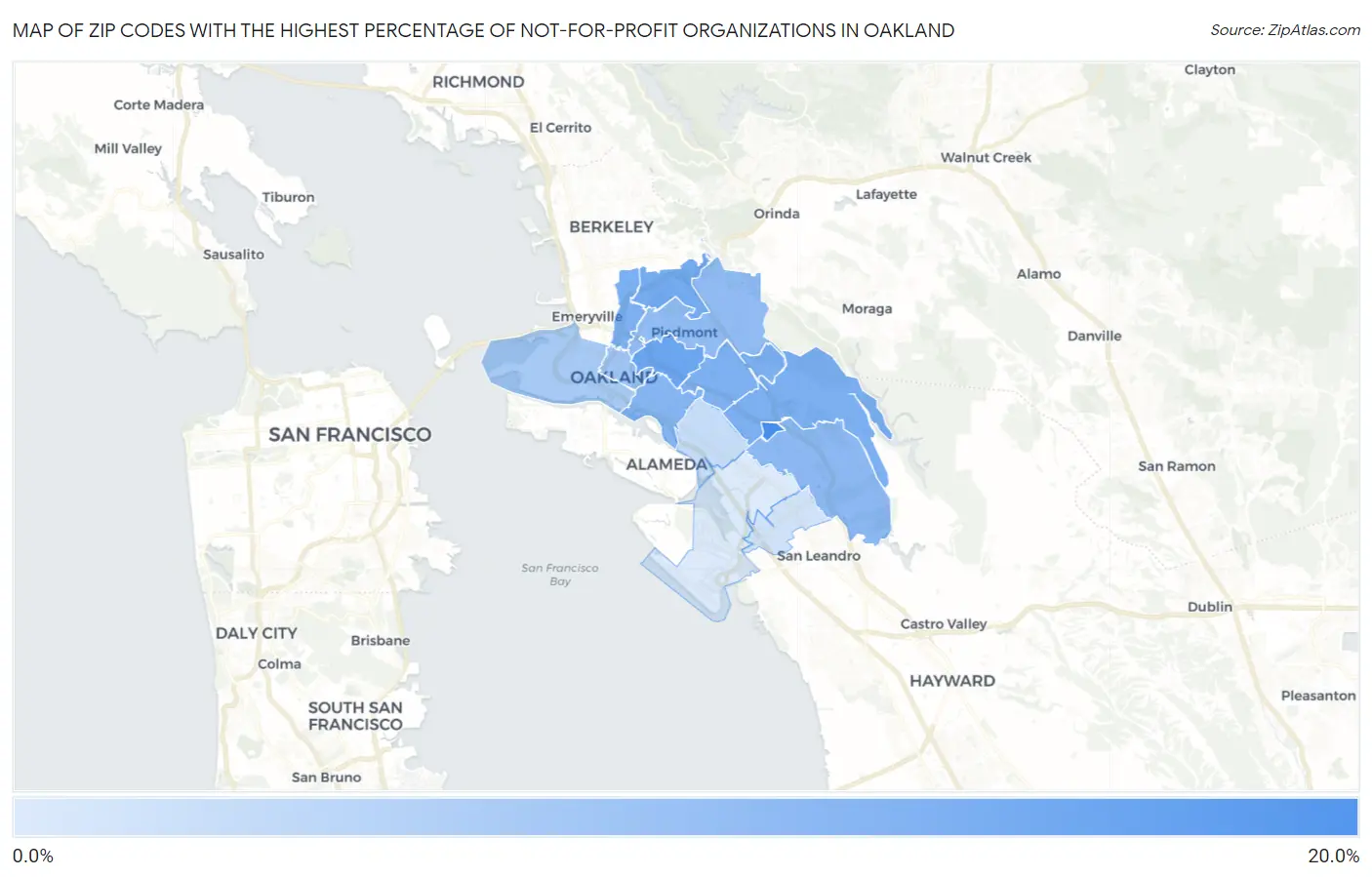 Zip Codes with the Highest Percentage of Not-for-profit Organizations in Oakland Map