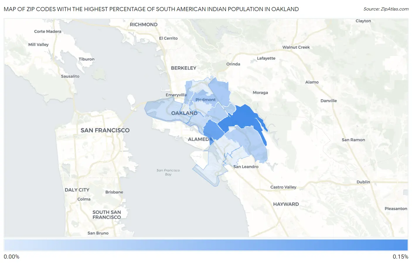 Zip Codes with the Highest Percentage of South American Indian Population in Oakland Map