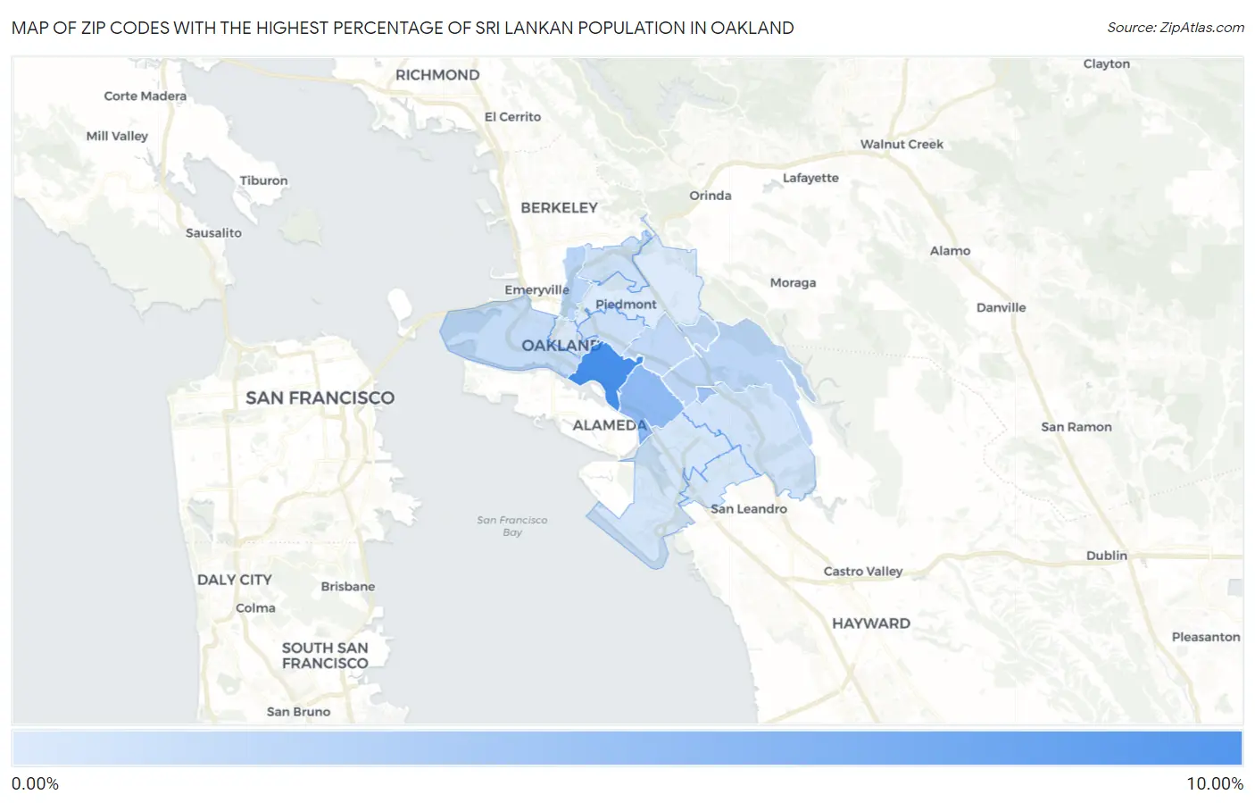 Zip Codes with the Highest Percentage of Sri Lankan Population in Oakland Map