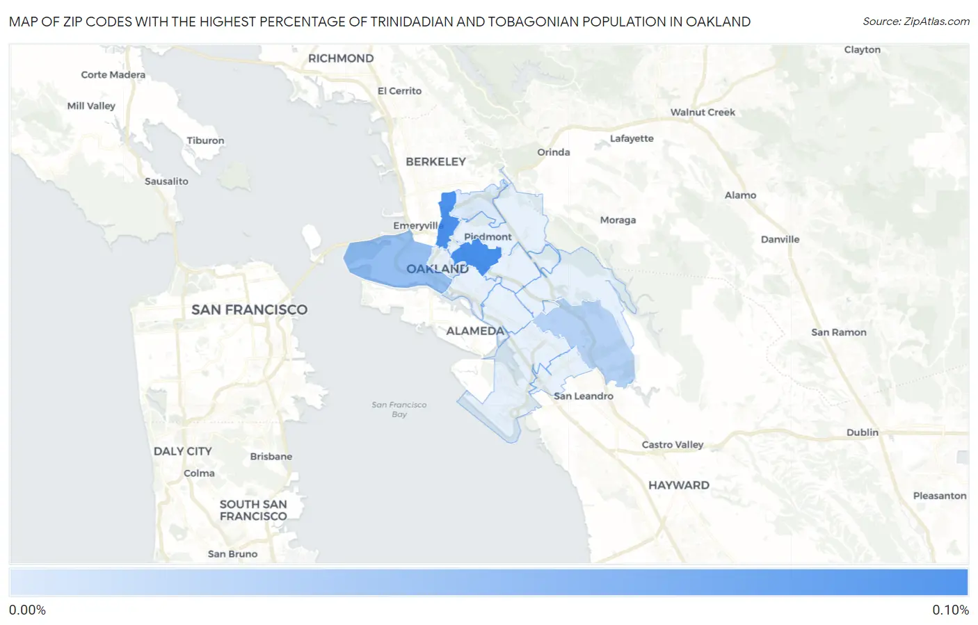 Zip Codes with the Highest Percentage of Trinidadian and Tobagonian Population in Oakland Map