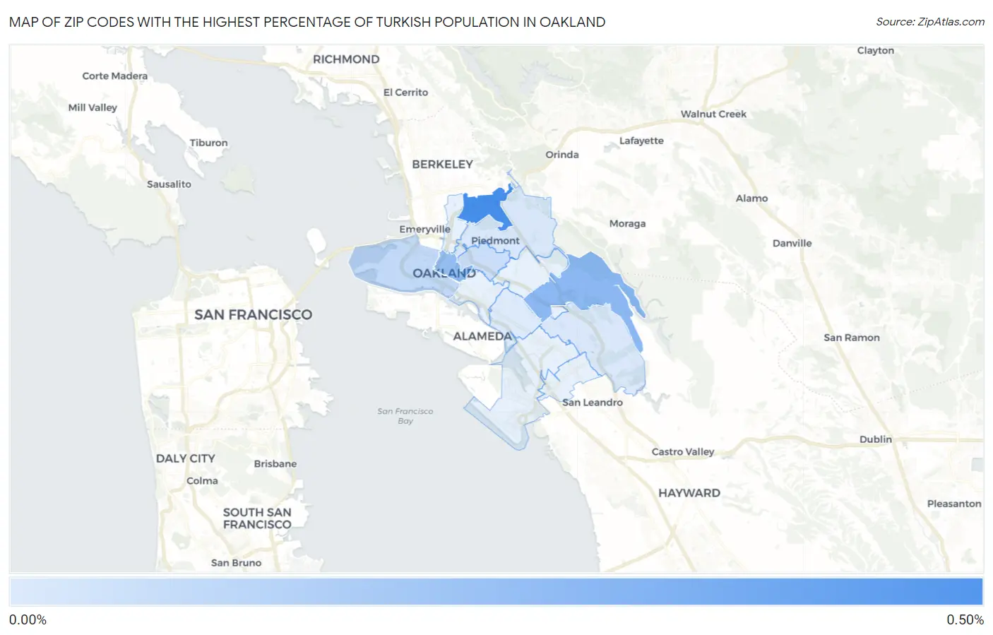 Zip Codes with the Highest Percentage of Turkish Population in Oakland Map
