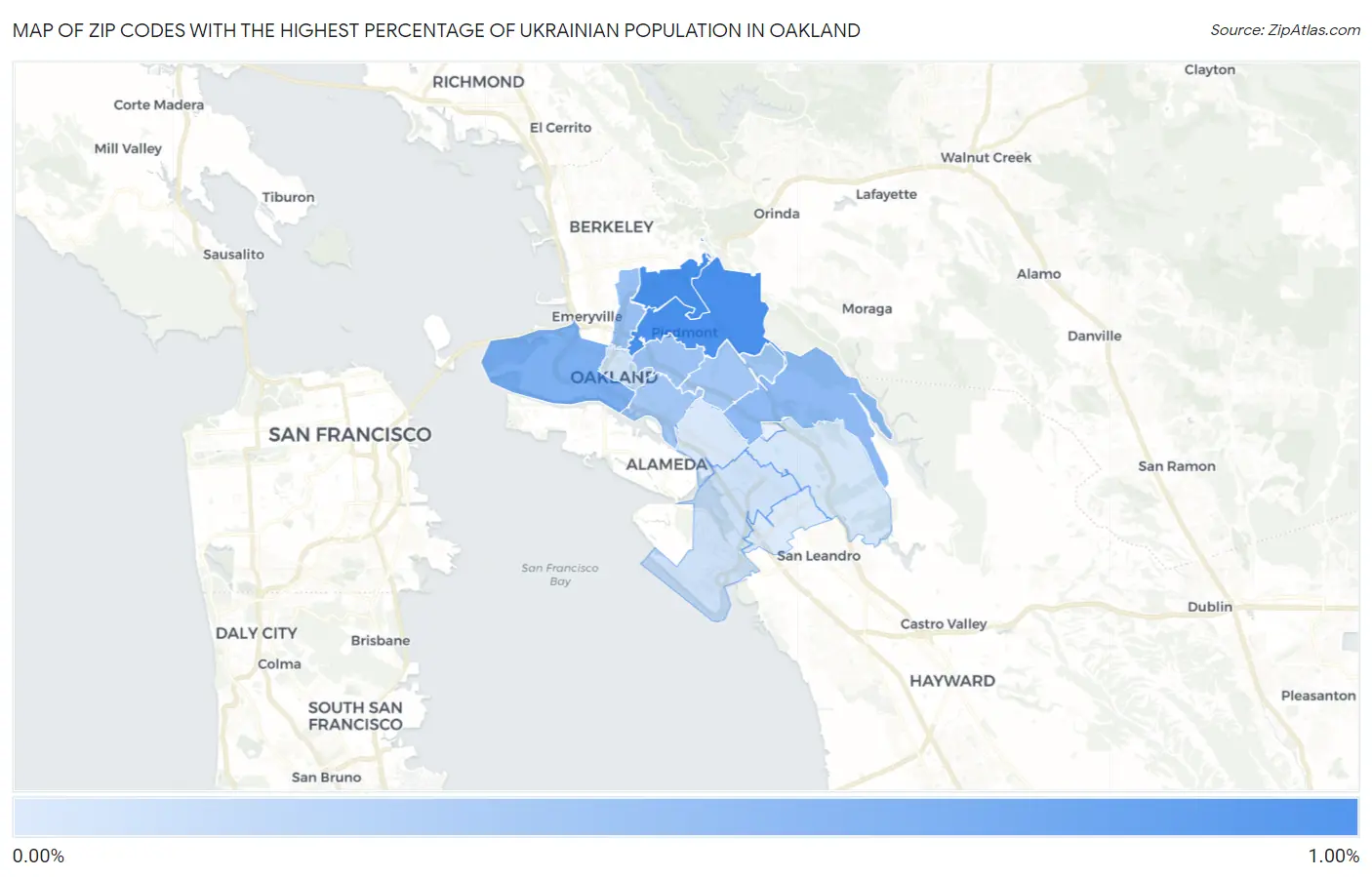 Zip Codes with the Highest Percentage of Ukrainian Population in Oakland Map