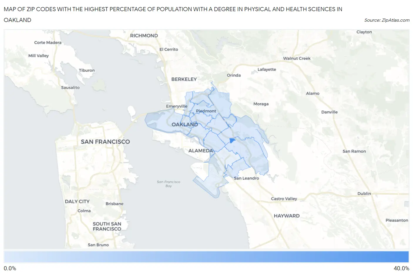 Zip Codes with the Highest Percentage of Population with a Degree in Physical and Health Sciences in Oakland Map