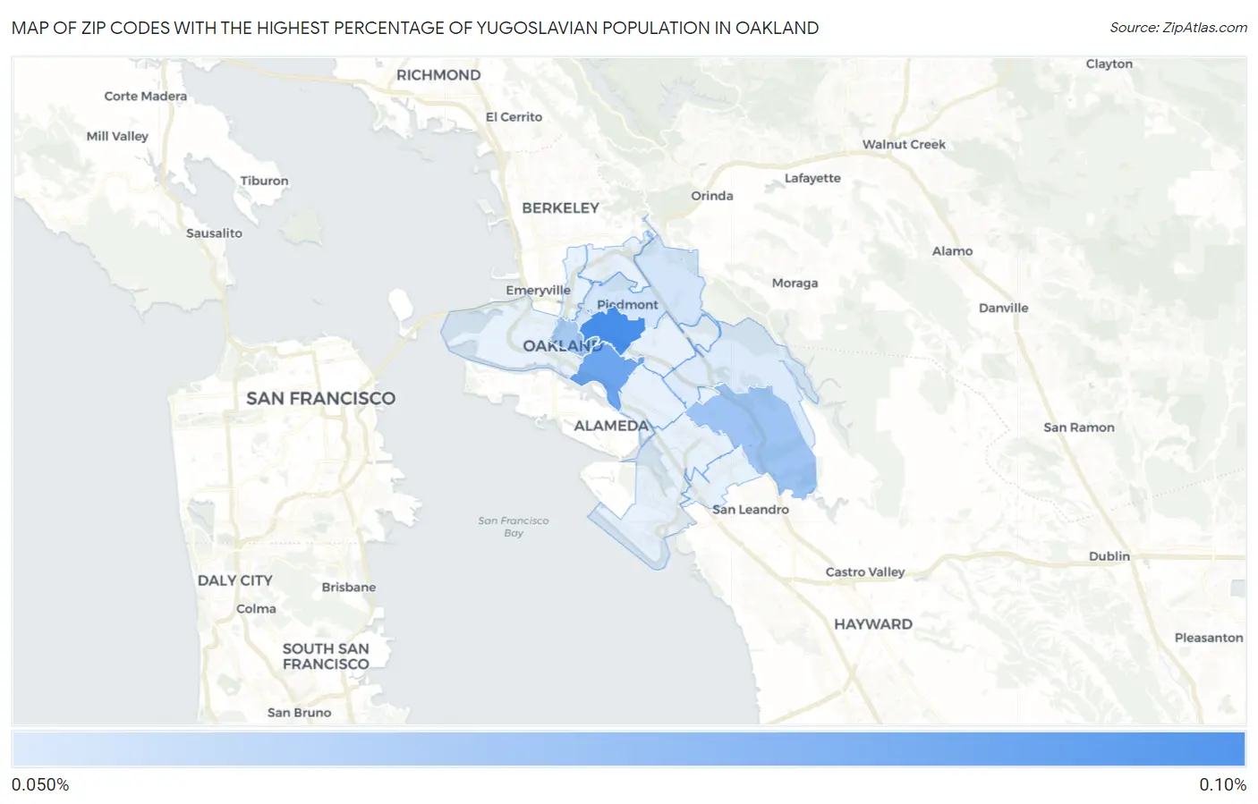 Zip Codes with the Highest Percentage of Yugoslavian Population in Oakland Map