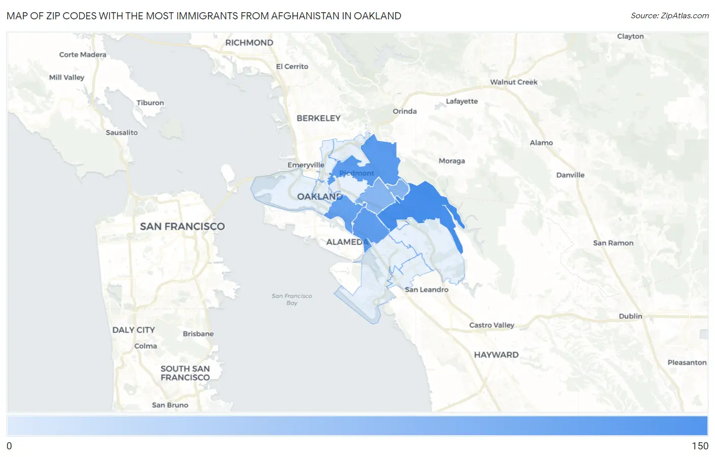 Zip Codes with the Most Immigrants from Afghanistan in Oakland Map