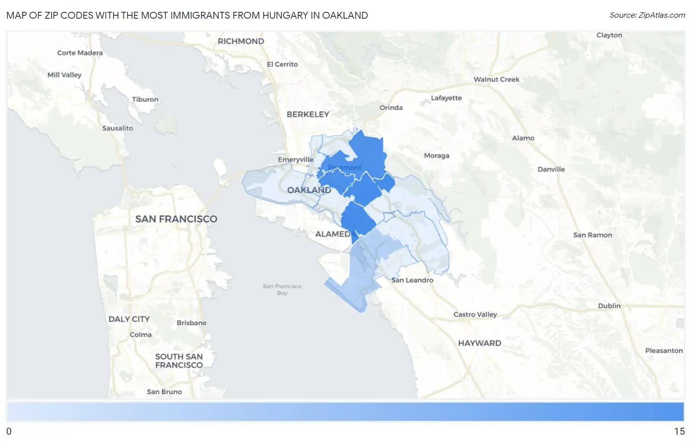 Zip Codes with the Most Immigrants from Hungary in Oakland Map