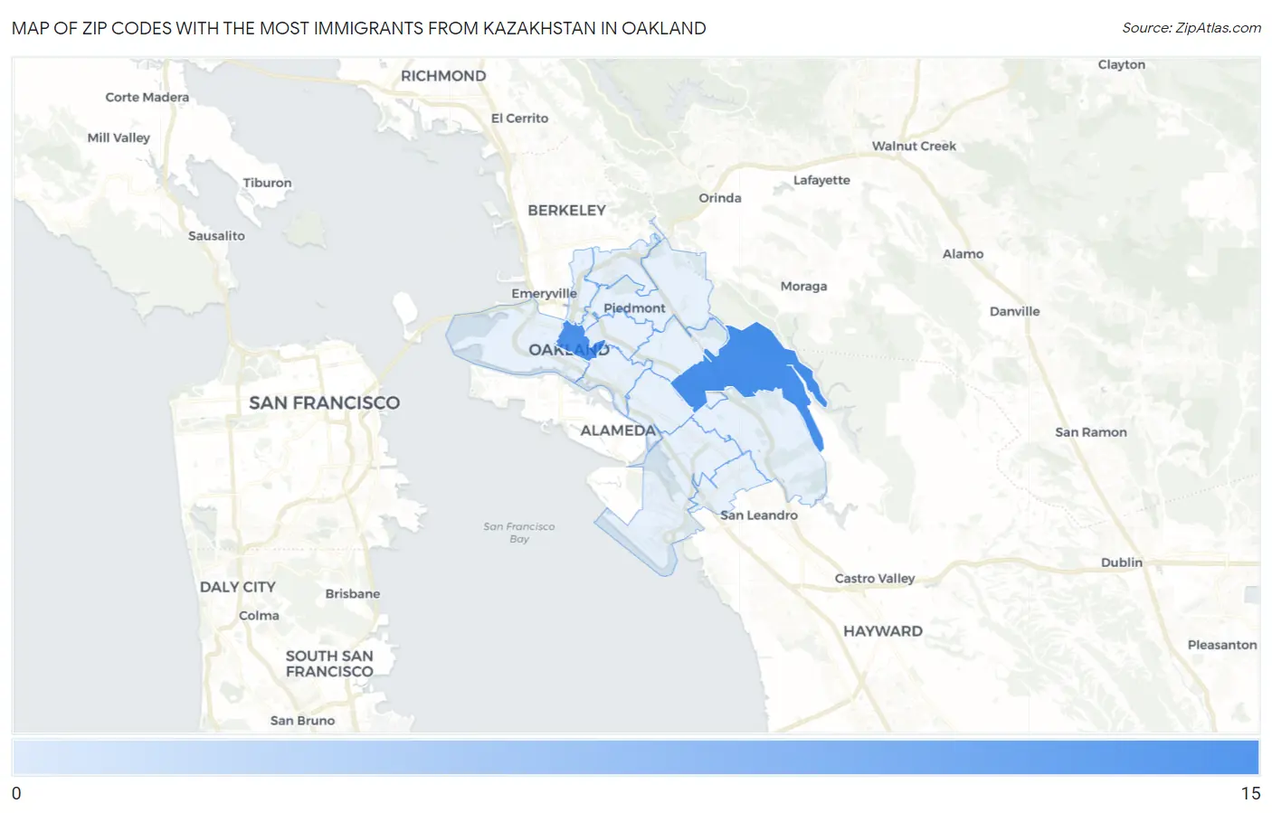 Zip Codes with the Most Immigrants from Kazakhstan in Oakland Map
