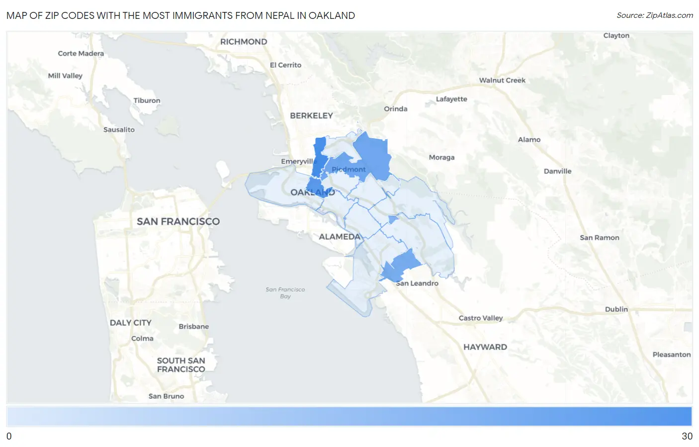 Zip Codes with the Most Immigrants from Nepal in Oakland Map