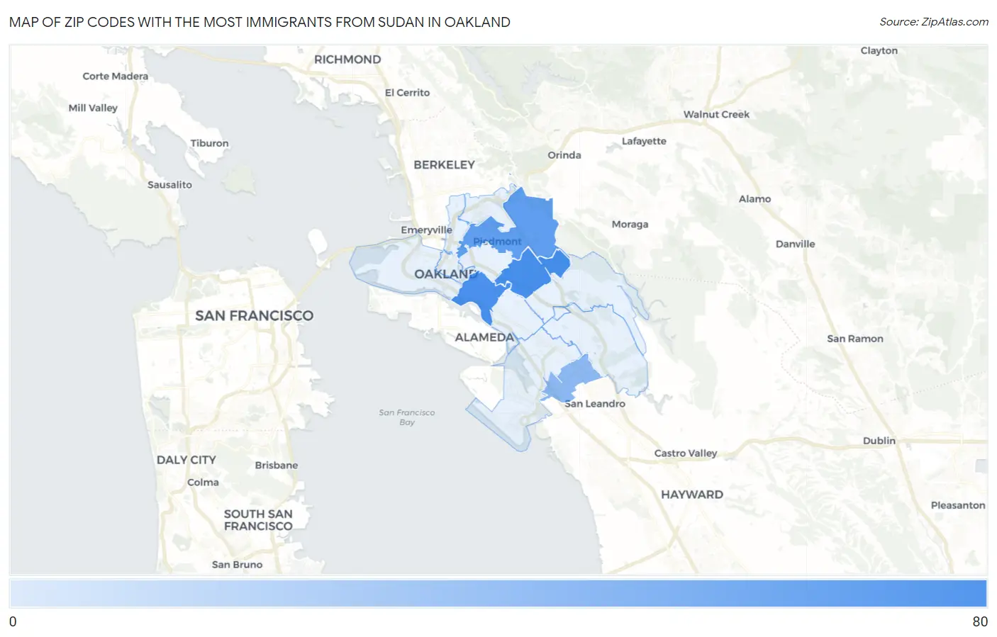 Zip Codes with the Most Immigrants from Sudan in Oakland Map