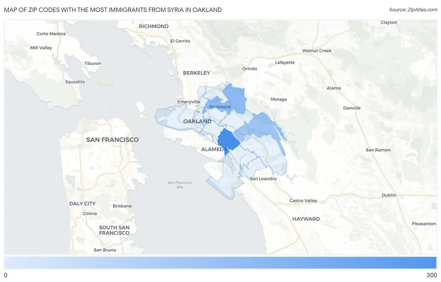 Zip Codes with the Most Immigrants from Syria in Oakland Map