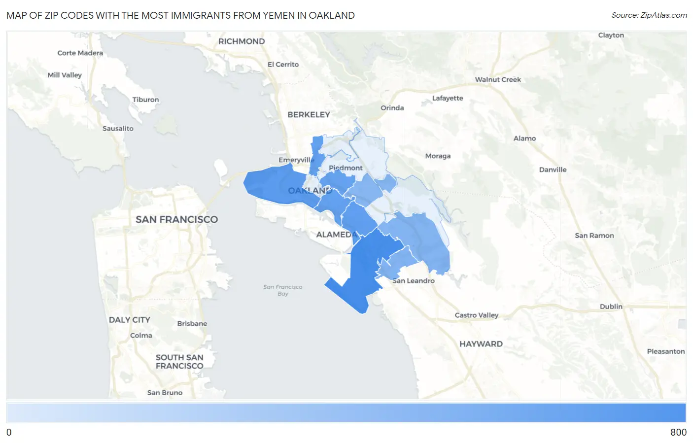 Zip Codes with the Most Immigrants from Yemen in Oakland Map