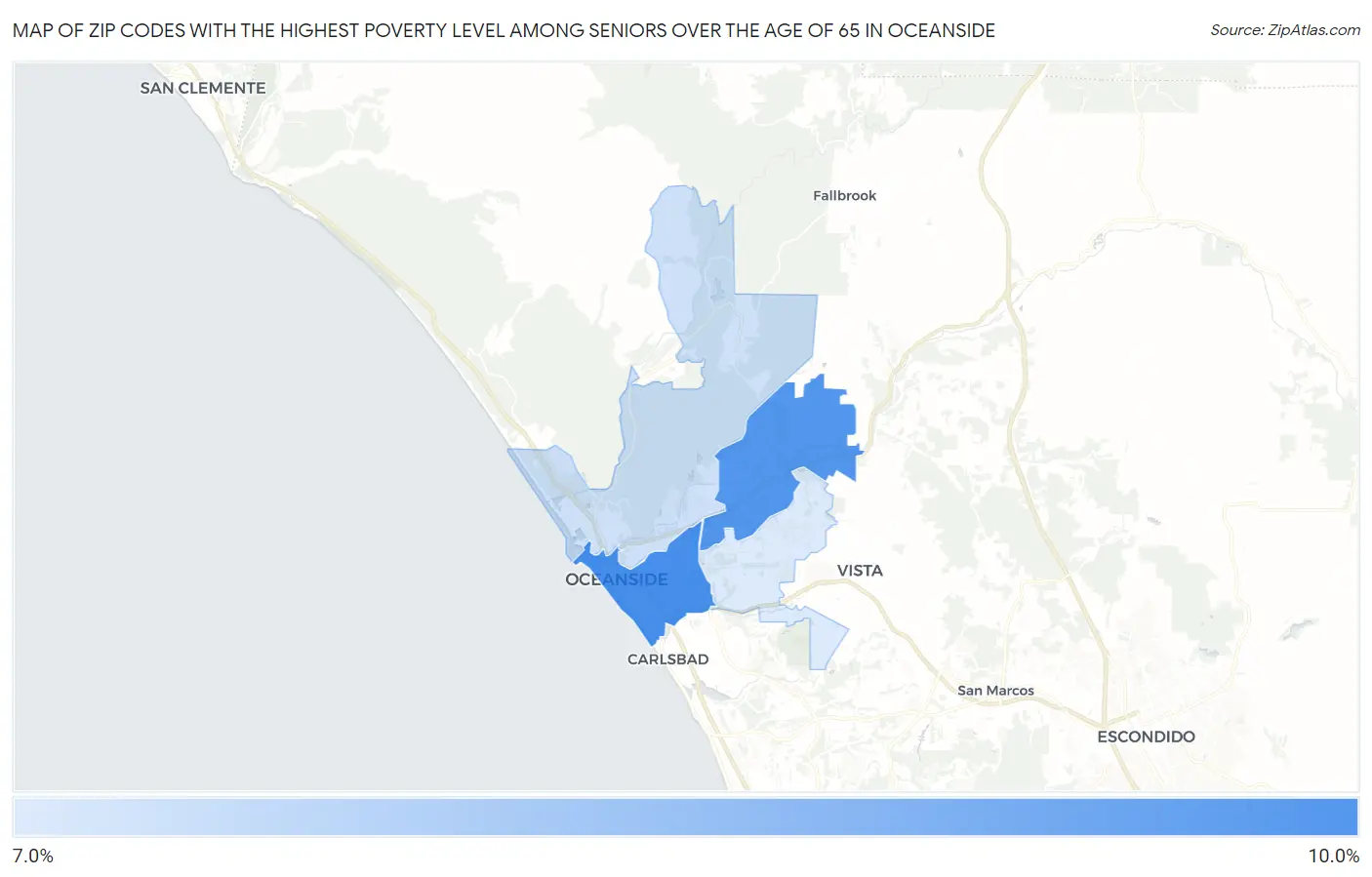 Zip Codes with the Highest Poverty Level Among Seniors Over the Age of 65 in Oceanside Map