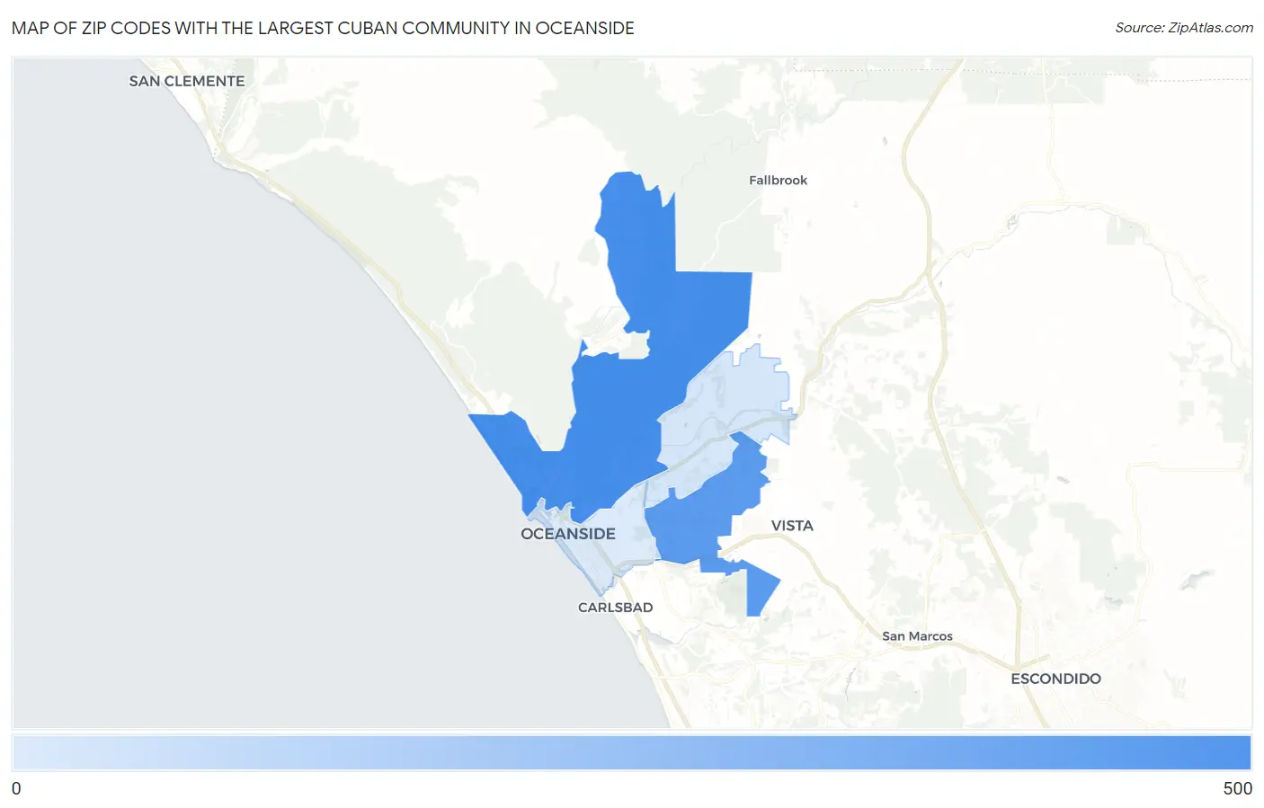 Zip Codes with the Largest Cuban Community in Oceanside Map