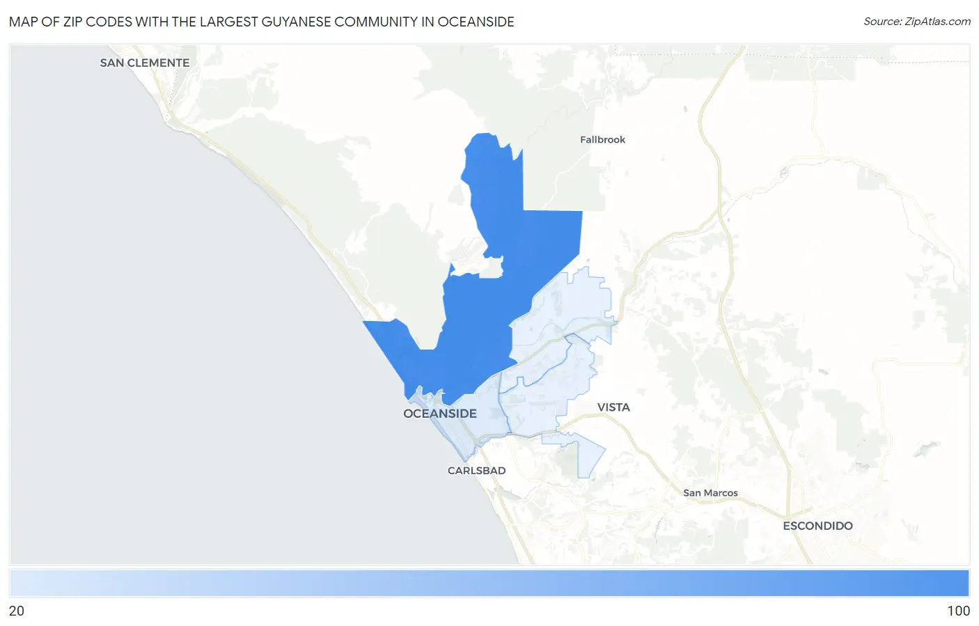 Zip Codes with the Largest Guyanese Community in Oceanside Map