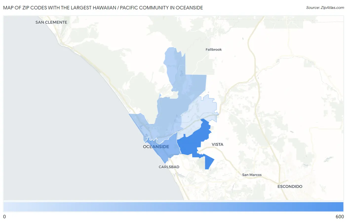 Zip Codes with the Largest Hawaiian / Pacific Community in Oceanside Map