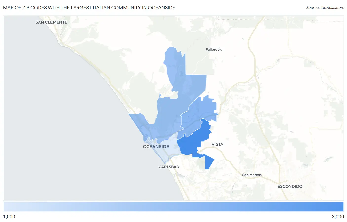 Zip Codes with the Largest Italian Community in Oceanside Map