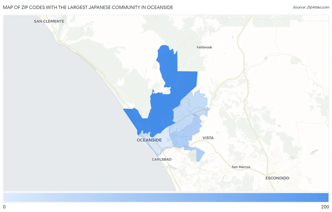 Zip Codes with the Largest Japanese Community in Oceanside Map