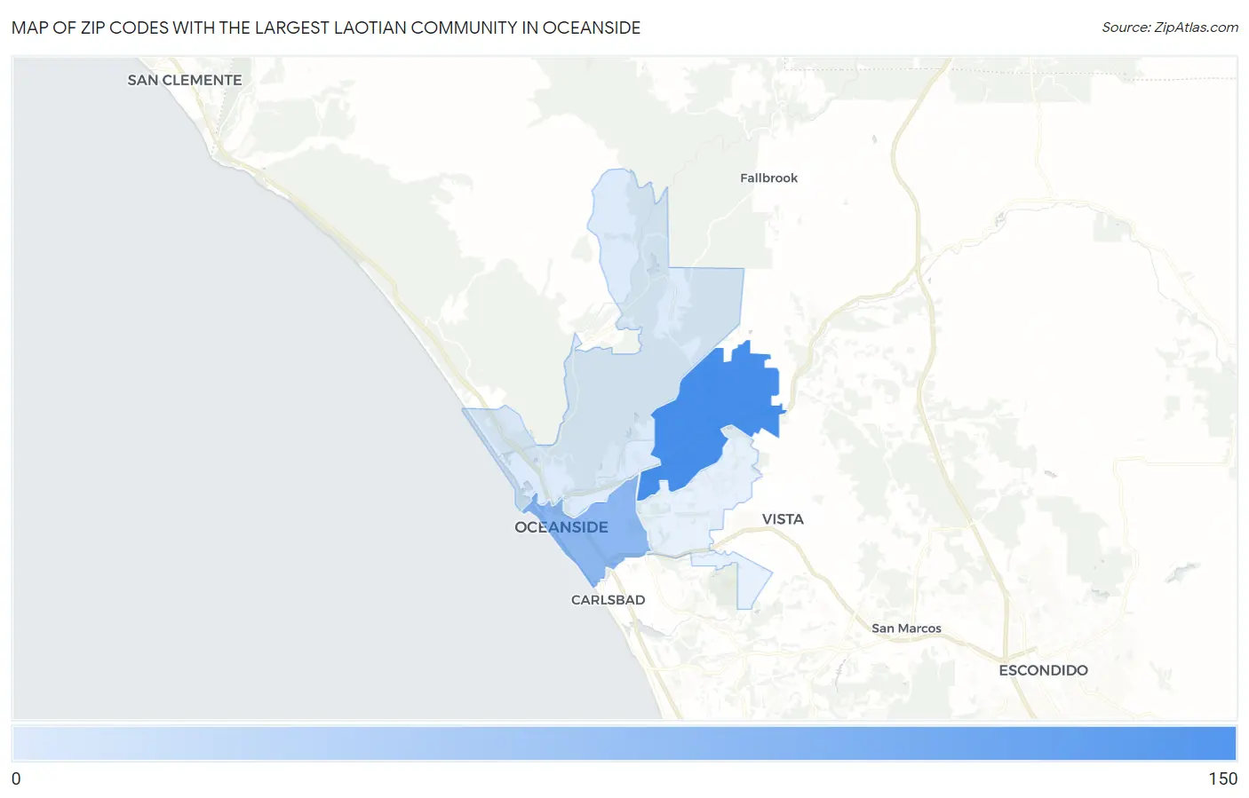 Zip Codes with the Largest Laotian Community in Oceanside Map