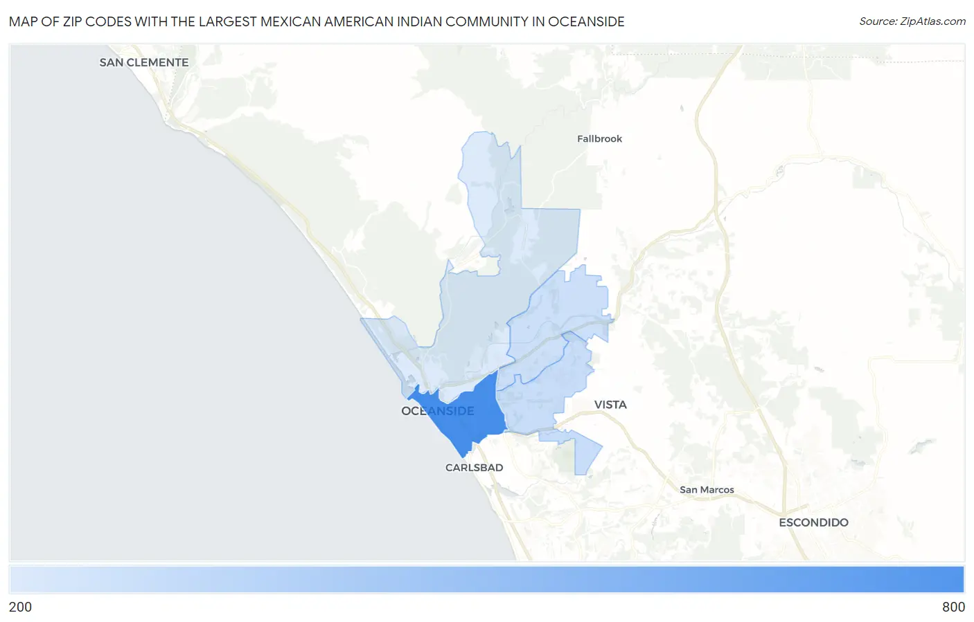 Zip Codes with the Largest Mexican American Indian Community in Oceanside Map