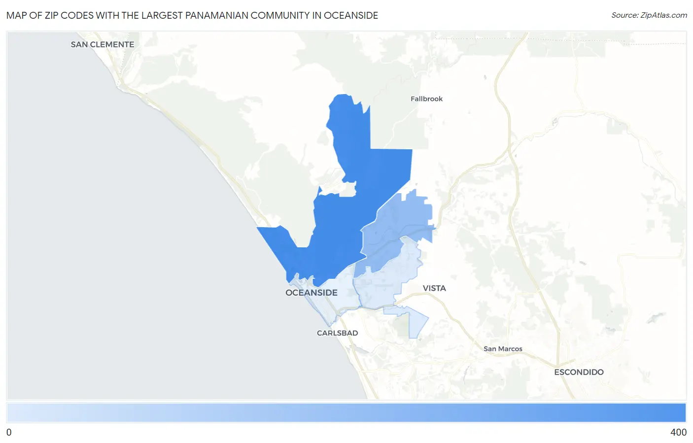 Zip Codes with the Largest Panamanian Community in Oceanside Map