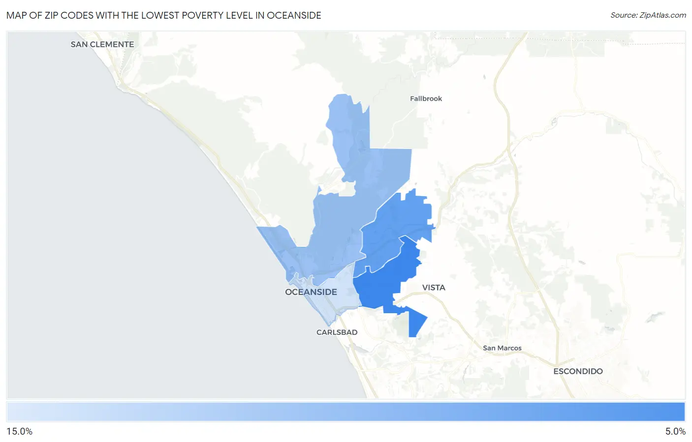 Zip Codes with the Lowest Poverty Level in Oceanside Map