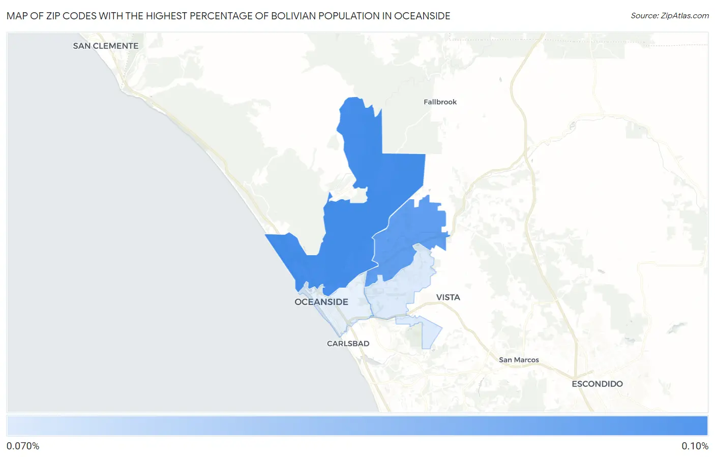 Zip Codes with the Highest Percentage of Bolivian Population in Oceanside Map