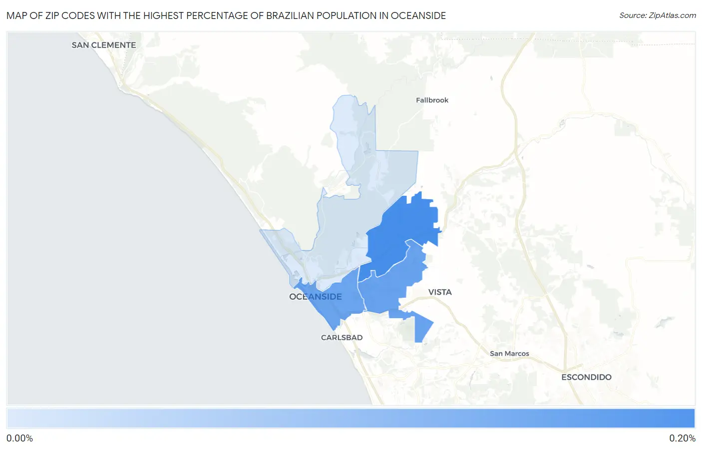 Zip Codes with the Highest Percentage of Brazilian Population in Oceanside Map