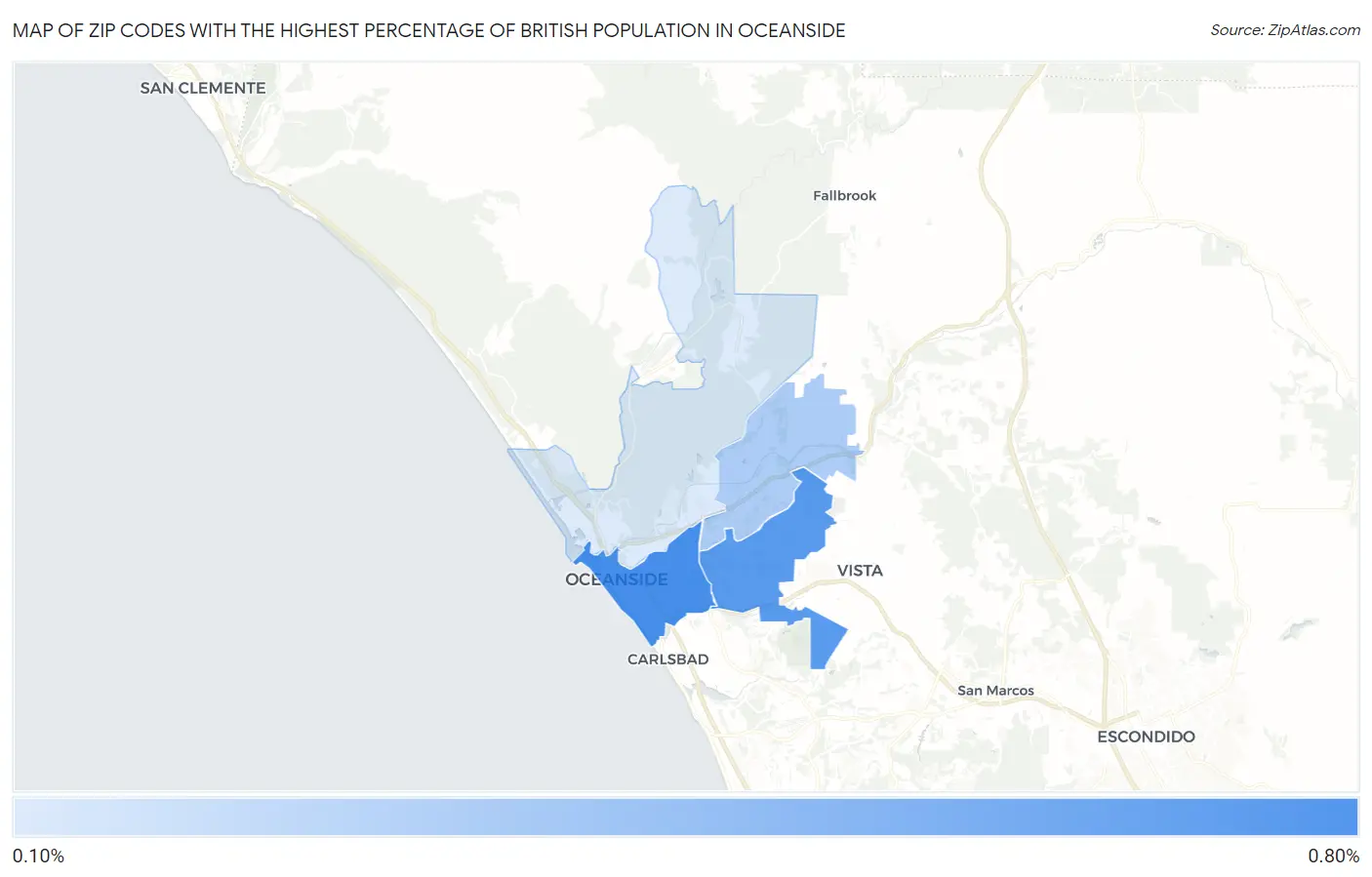 Zip Codes with the Highest Percentage of British Population in Oceanside Map
