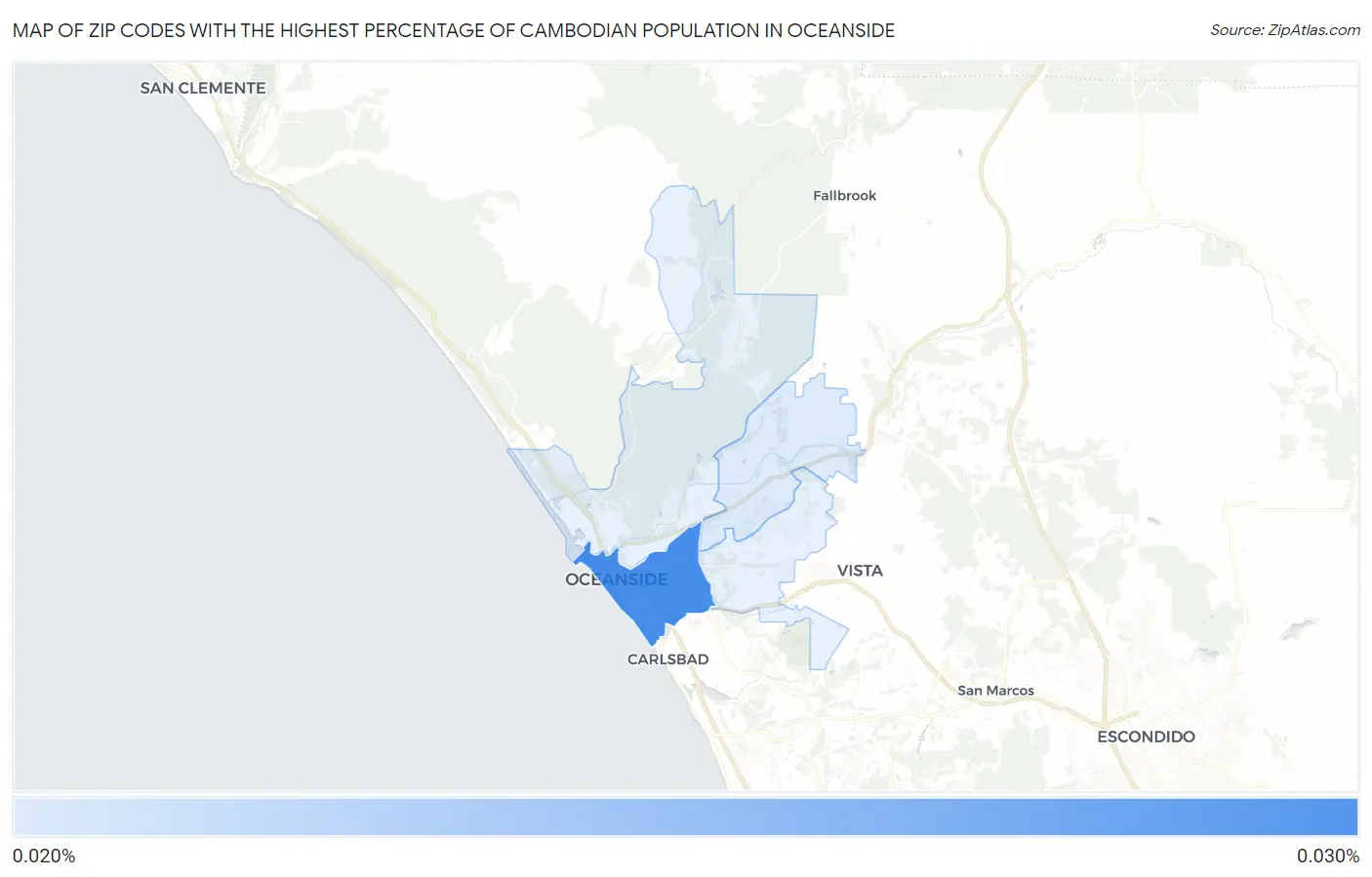 Zip Codes with the Highest Percentage of Cambodian Population in Oceanside Map