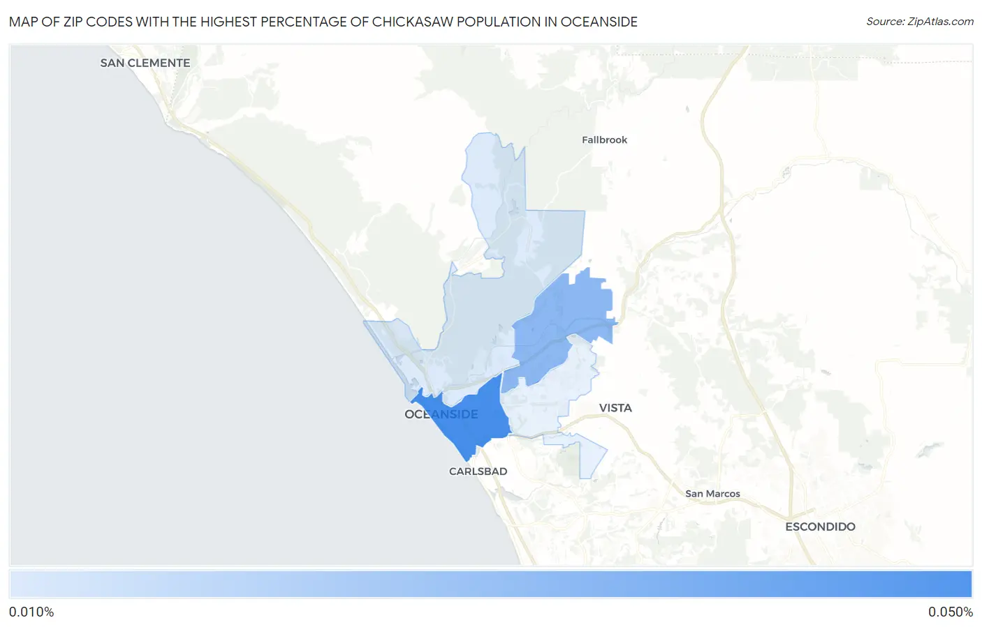 Zip Codes with the Highest Percentage of Chickasaw Population in Oceanside Map